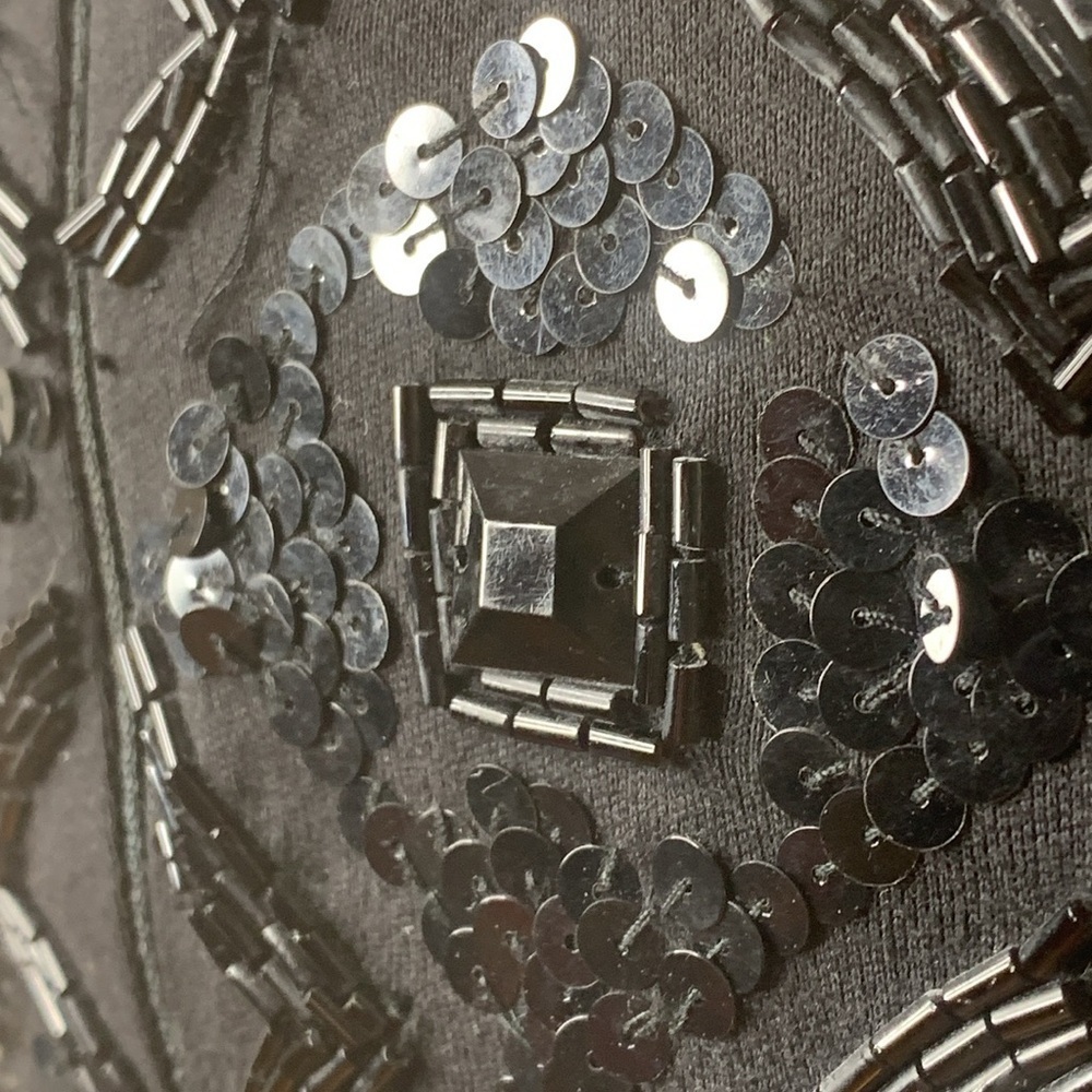 Adrienne Vittadini | Vintage Black Beaded Sequin Sheath Cocktail Party Dress S - Picture 11 of 17